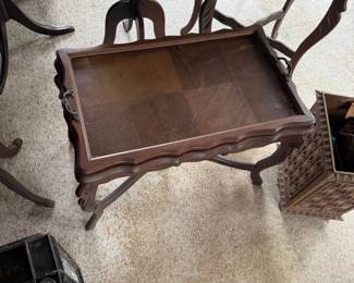 Vintage Mahogany Carved Tray Table with Glass Insert