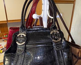 Nine West Black Faux Crocodile Handbag