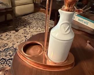 Vintage Copper tone and Ceramic Cruet Set