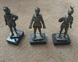 Vintage Metal Knight Figurines, Model Ships, and Tabletop Cannon Collection