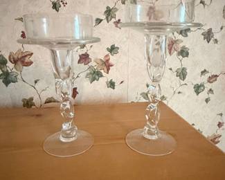 Pair of Cristal D'Arques Millennium Crystal Candle Holders