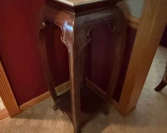Chinese Rosewood Carved Plant Stand with Marble Top