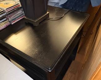 Black Wood Nightstand with Drawer and Shelf