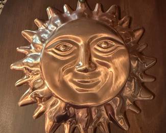 Vintage Copper Sun Face Wall Hanging