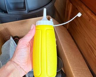 Vintage Yellow Plastic Mustard Squeeze Bottle with Tethered Cap