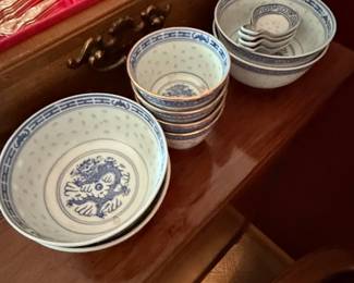 Vintage Chinese Rice Grain Porcelain Bowls