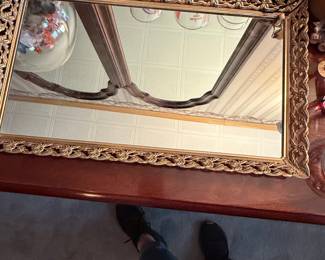 Vintage Ornate Gold-Tone Filigree Vanity Tray Mirror