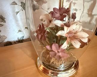 Floral Filled Glass Table Lamp