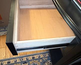 Black Wood Nightstand with Drawer and Shelf