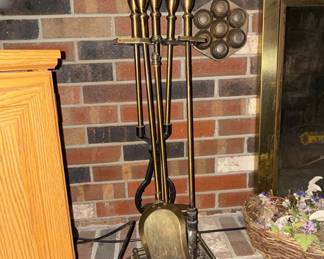Vintage Brass Fireplace Tool Set with Pineapple Finials