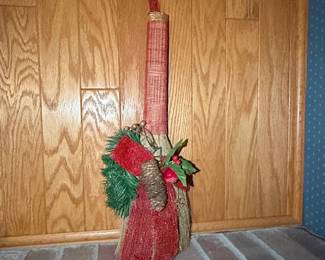Decorative Rustic Christmas Broom with Pinecone and Berries