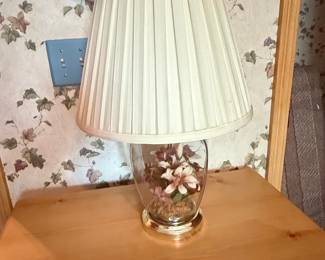 Floral Filled Glass Table Lamp