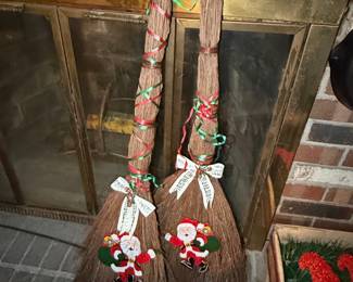 Pair of Vintage Christmas Santa Whisk Brooms