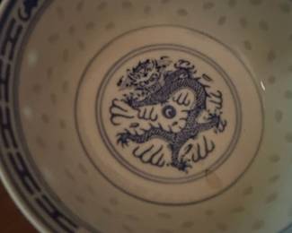 Vintage Chinese Rice Grain Porcelain Bowls