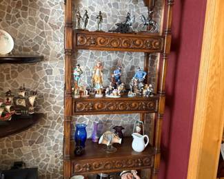 Antique Oak Etagere Display Cabinet with Carvings