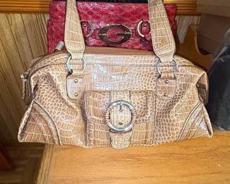 Guess Beige Crocodile Embossed Satchel