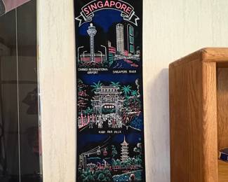 Vintage Singapore Velvet Scroll Wall Hanging