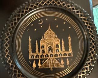 Vintage Black Metal Taj Mahal Decorative Plate