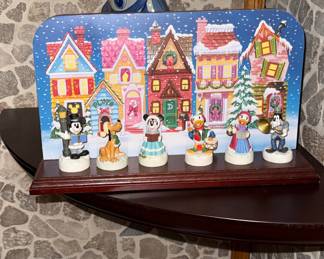 Disney Christmas Carolers Figurine Set with Village Backdrop