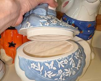 Ceramic Goose Cookie Jar with Blue Floral Apron