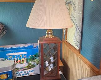 Vintage Wood and Glass Table Lamp