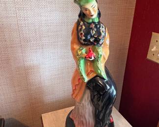 Mid-Century Ceramic Figurine of an Asian Lady with Dragon Base