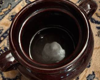 Vintage Burgundy Glazed Stoneware Bean Pot