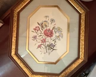Fleck Bros. Floral Print in Octagonal Frame
