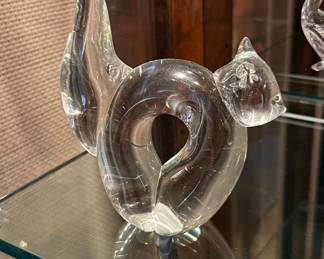 Clear Glass Abstract Cat Figurine Paperweight