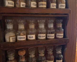 Vintage Wooden Spice Rack with Glass Jars
