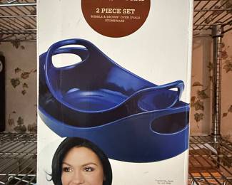 Rachael Ray 2 Piece Bubble & Brown Oven Ovals Stoneware Set
