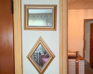 Pair of Gold-Tone Accent Mirrors, One Rectangular and One Diamond Shape