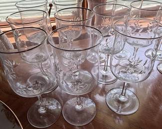 Lenox Wildflower Etched Wine Glasses with Platinum Rim