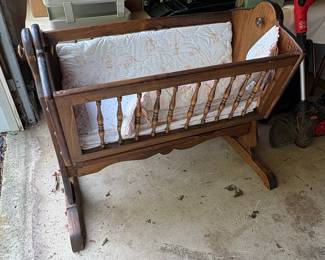 Vintage Jenny Lind Style Wooden Rocking Cradle