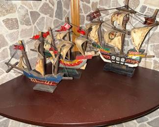 Vintage Nina and Santa Maria Model Ships - Set of 2