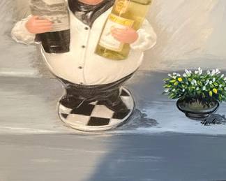 Chef Holding Two Wine Bottles Sculpture