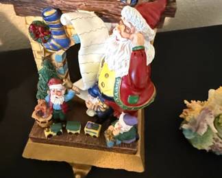 Vintage Santa Claus with List and Elves Christmas Figurine