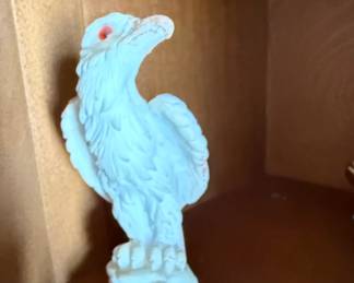 White Ceramic Eagle Figurine with Red Eyes