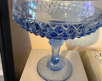 Indiana Glass Diamond Point Ice Blue Tall Footed Compote