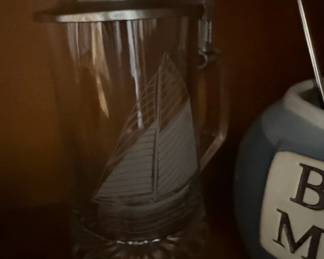 Alwe Old Spice Columbia Etched Glass Beer Stein with Pewter Lid