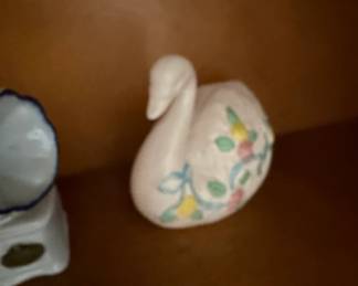 Ceramic Swan Planter with Floral Decals