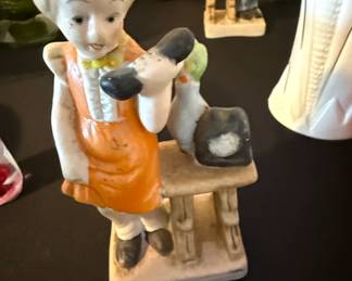Vintage German Bisque Porcelain Figurine of a Girl Feeding Ducks