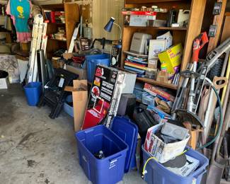 I had one of those shop creepers (middle of the picture behind the blue bin).  It worked great for me.  There's also a ladder in the back, and gardening tools on the right.
