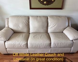 Off White Leather couch and matching Loveseat
