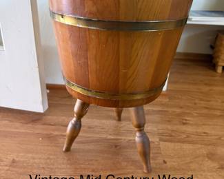 Vintage Mid century Wood Furkin Sewing Bucket
