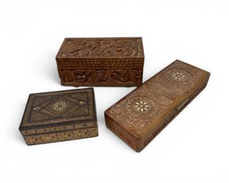 121 CarvedInlaidWoodTrinketBoxes3PcAssortment