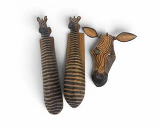 169 KenyanHandCarvedZebraMaskWallHooksAssortment