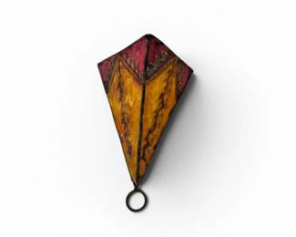 118 PaintedGoatskinWallHangingonWroughtIronFrameFolkArtStyle