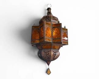 19 MoroccanStyleAmberGlassHangingPendantSwagLamp