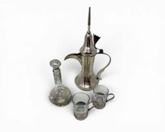 189 4pcMiddleEasternStyleCoffeePotFiligreeBottleTeaGlassSet